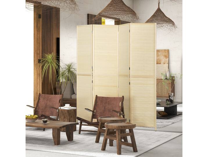 HOMCOM Paravent Bambou 4 Panneaux 180x180cm Pliable Naturel