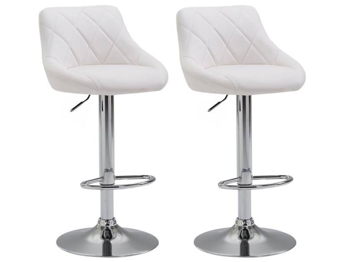 TPFLiving 2er Set Barhocker Lazius Gestell Metall in Chromoptik Kunstleder - Weiß