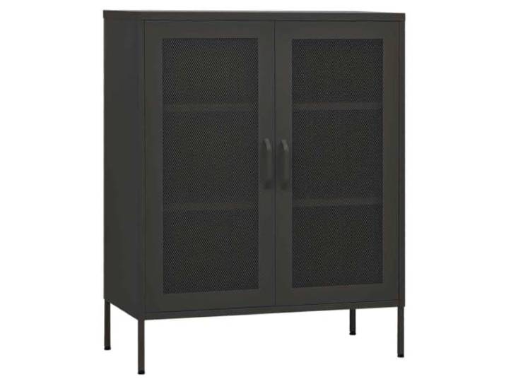 KUPTYERFG Sideboard Anthrazit 80x35x101,5 cm Stahl Lagerschrank Robuster Metallschrank mit 2 Gittertüren und verstellbaren Böden für Wohnzimmer, Flur oder Home Office.