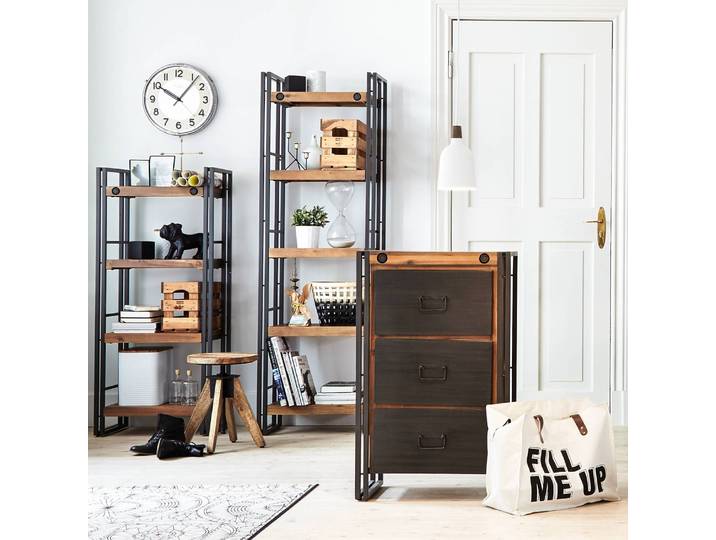 Regal I Böden: Massivholz Akazie, gebürstet & lackiert Gestell: Metall, pulverbeschichtet Braun/Akazie 60 x 190 x 35cm