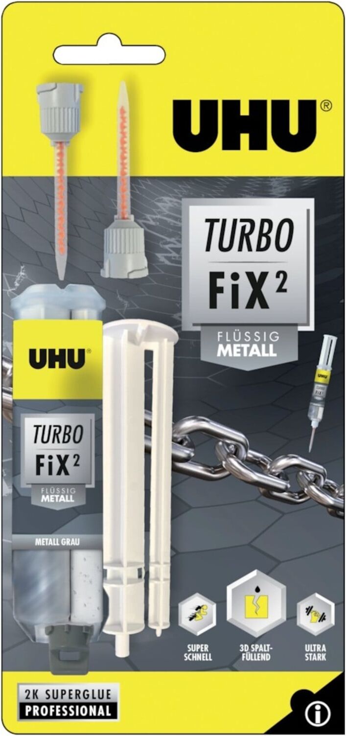 UHU 2K-Reparaturkleber Turbo Fix² Flüssig Metall 10g metall-grau (51935)