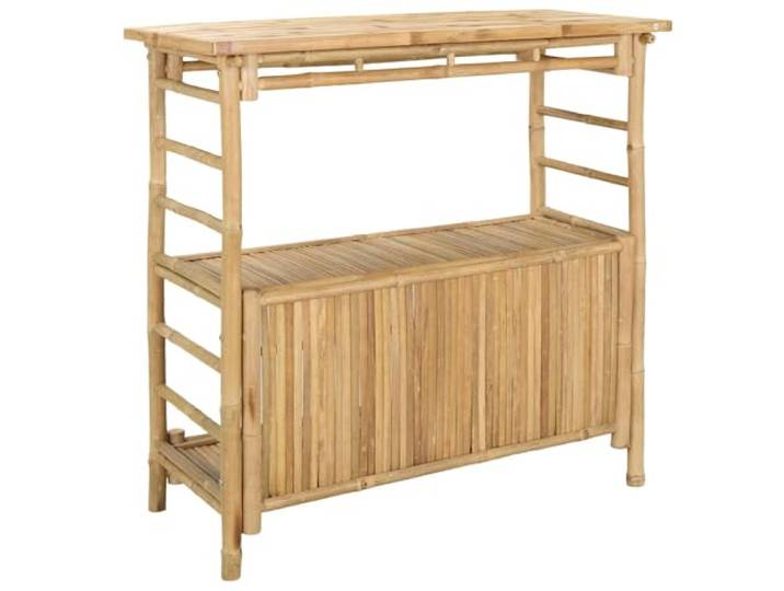 XHNIFBN Bartisch Outdoor aus Bambus 110x50x105 cm mit Regal Natur Schlanker Stehtisch aus umweltfreundlichem Bambus mit zweistufiger Ablage fuer Drinks und Snacks auf Terrasse oder Balkon.
