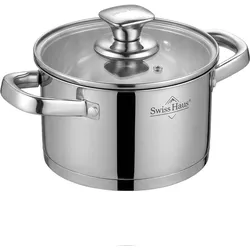 Swiss haus Edelstahl Kochtopf 16 cm mit Glasdeckel, Pfanne + Kochtopf, Silber