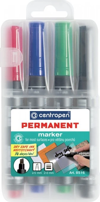 CENTROPEN Permanentmarker 8516/4 im Etui, 4 Stück