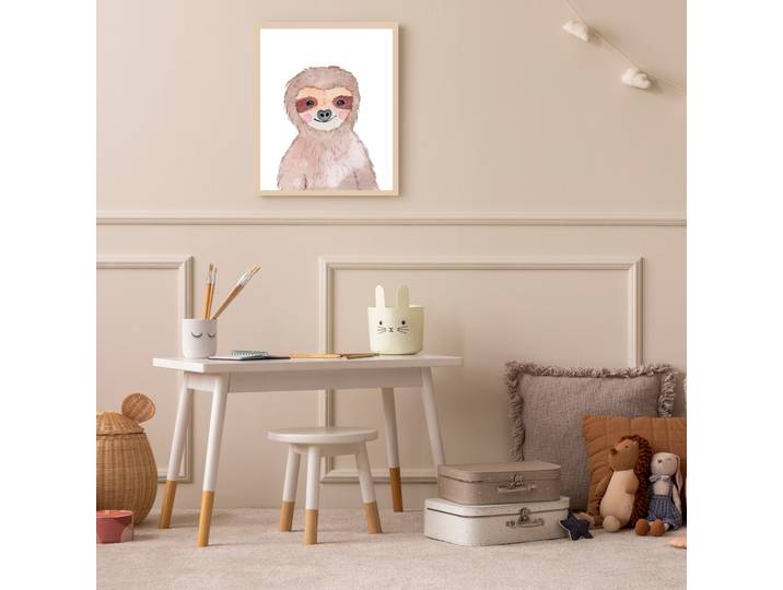 Bild mit Rahmen LÜTTENHÜTT oder Poster, Freundliches Faultier , bunt (farbe rahmen: beige, farbe bild(er): bunt), B:50cm H:70cm T:0,7cm, Holz, Plexiglas, Bilder, Bild mit Rahmen, HD Premium Druck