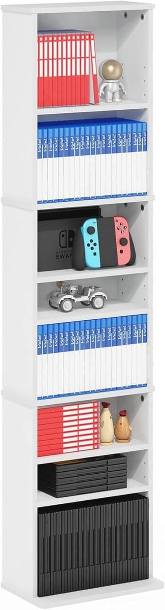 9-Tier Multimedia Opberg Tower met Verstelbare Planken en Media Compartimenten - Wit