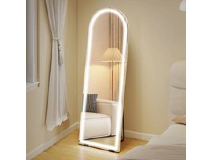 Miroir sur pied plein pied LED 150 x 50 cm transparent arqué sans cadre 3 températures de couleur luminosité réglable