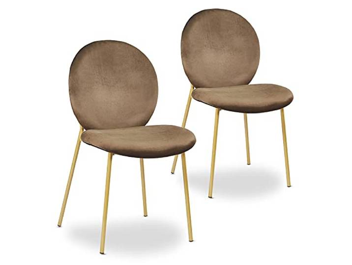 Menzzo Lot de 2 chaises médaillon Irene Velours Camel