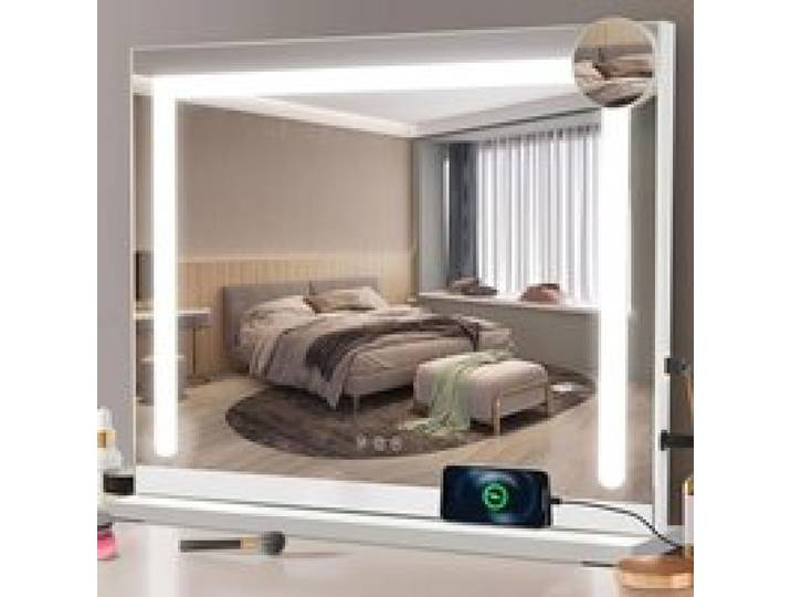 Miroir de maquillage lumineux - NETTLIFE - Miroir LED - Miroir Coiffeuse LED lumineux maquillage 80x60 cm - 5x - Avec USB