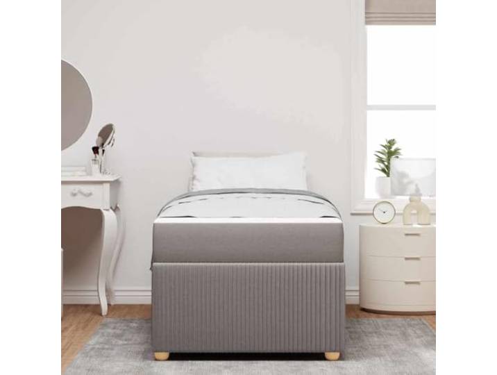 KTHLBRH Großes Einzelbett 100 x 200 cm mit Matratze Taupe Struktur aus Holz, atmungsaktives Gewebe, Füße aus Kunststoff, Stützlast 140 kg