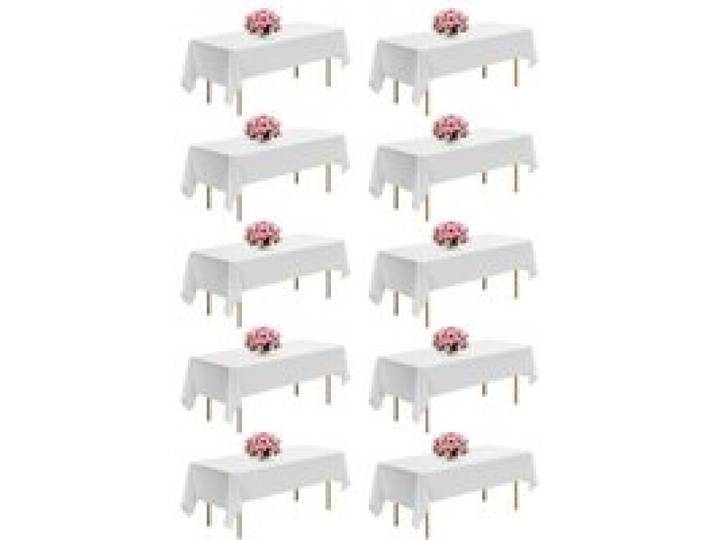 VEVOR 10 x Tischdecke Tischwäsche 1524x2591 mm, wiederverwendbarer Tischdeckenschutz, maschinenwaschbares Tischtuch aus Polyestergewebe für Partys Hochzeiten Bankette formelle Veranstaltungen, Weiß