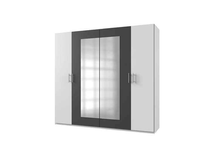 Kleiderschrank mit Spiegel - weiß - graphit - 225 cm - NORA