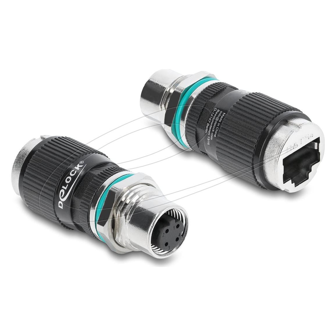 Delock M12 Adapter D-kodiert 4 Pin Buchse zu RJ45 Buchse zum (Antennenadapter) (90663)