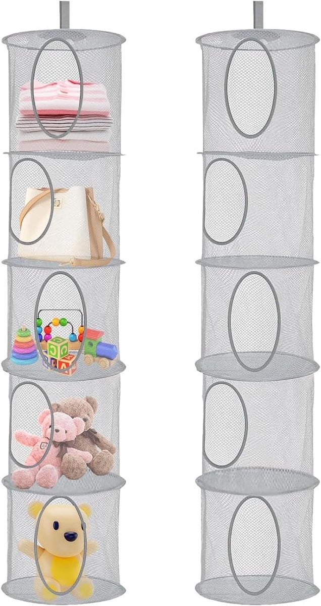Set van 2 opvouwbare opbergmanden van mesh voor speelgoed en kleding, grijs
