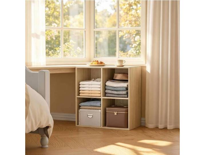 Bibliothèque 4 cases ouverte en bois d'ingénierie décor chêne étagère de rangement compacte 60 x 29 5 x 60 cm