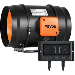 VEVOR Inline Kanalventilator, 8 Zoll 807 CFM mit Temperatur-Feuchtigkeitsregler, leiser EC-Motor Belüftung Abluftventilator für Kühlung Booster, Wachstumszelte, Hydrokultur