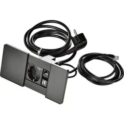 Kopp 939621017 VersaPAD, Powerstation mit Schiebedeckeln, 1 Schutzkontaktsteckdose+1x RJ45 (CAT 6 UTP) + 1x USB Ladeanschluss, Farbe: schwarz