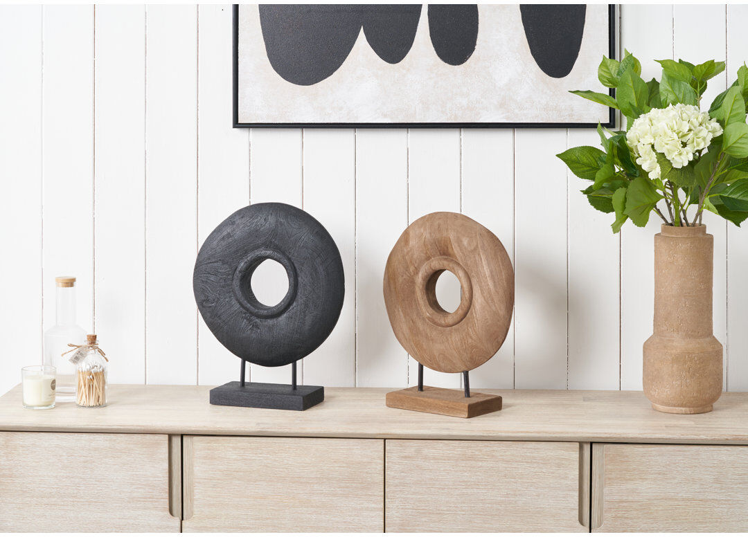 17 Stories Handcarved Mango Wood Circular Ornament Natural 40cm H X 32cm W X 12cm D