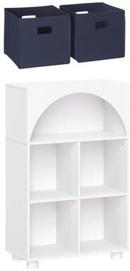 "RiverRidge Kids Curve Appeal 23"" Bookcase with 4 Cubbies and Arched Design -Bookshelf Toy Storage Organizer -White/Optional Bins"