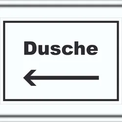HB-Druck Dusche Schild mit Text und Richtungspfeil links waschen Hygiene waagerecht A2 (420x594mm)