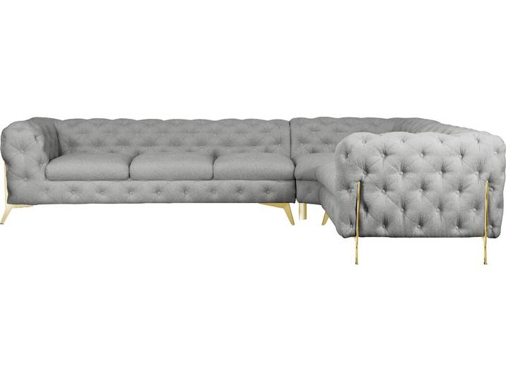 Chesterfield-Sofa, Struktur, Silber, 323×264 cm, L-Form, Klassisch, Leonique