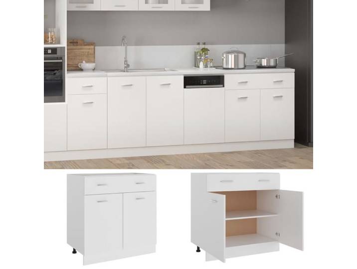 MGH Armoire de plancher à tiroir  Lyon  - Buffet cuisine - Blanc 80x46x81 5cm LV904