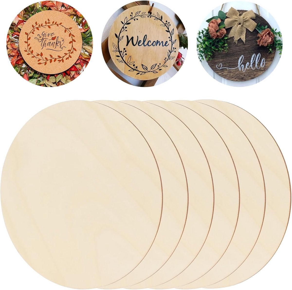 6 Ronde Houten Schijven 20 cm Onbehandeld voor Knutselen en Decoratie