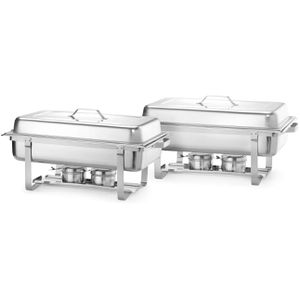 Hendi Chafing-Dish 472613, silber, mit Brennpaste, abnehmbarer Deckel, aus Edelstahl, 9 Liter, GN 1/1, 2 Stück