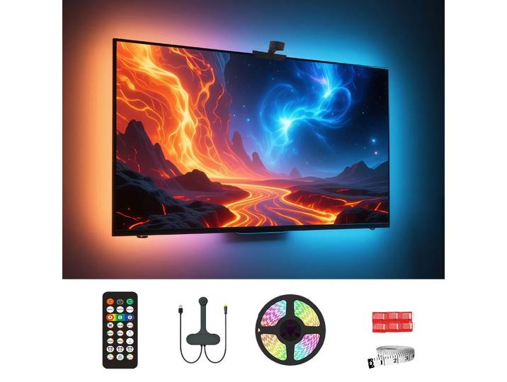WACUAAO AI Sync LED rétro-éclairage TV avec caméra, synchronisation de la musique, alimenté par USB, télécommande, pour salon, cinéma maison, salle de jeux