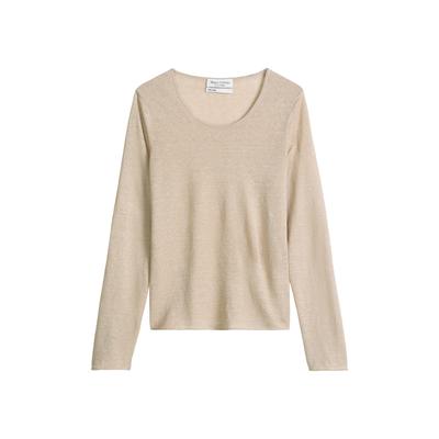 Strickpullover MARC O'POLO "mit Rundhalsausschnitt", Damen, Gr. XL, beige (sandpaper), Obermaterial: 100% Leinen, unifarben, tiefer Rundhals, Pullover Strickpullover