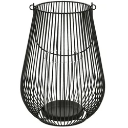 Windlicht   , schwarz , Metall,Glas , Maße (cm): H: 26,5  Ø: 19