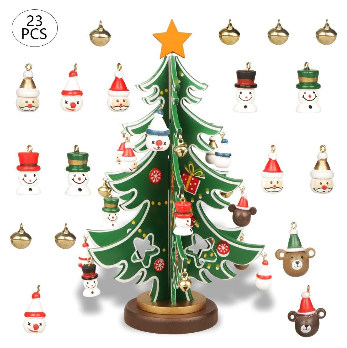 Mini Houten Kerstboom Set met 18 Mini Versieringen