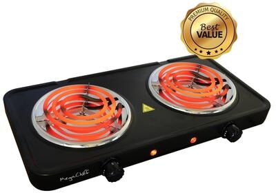 MegaChef Countertop Portable Dual Electric Coil Cooktop Burner In Black