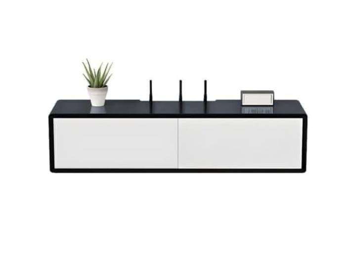 sideboard TV-Ständer aus Holz mit schwebendem Design Niedrige WiFi-TV-Set-Top-Box-Router-Aufbewahrungsbox, stanzfreie Schranksteckdose