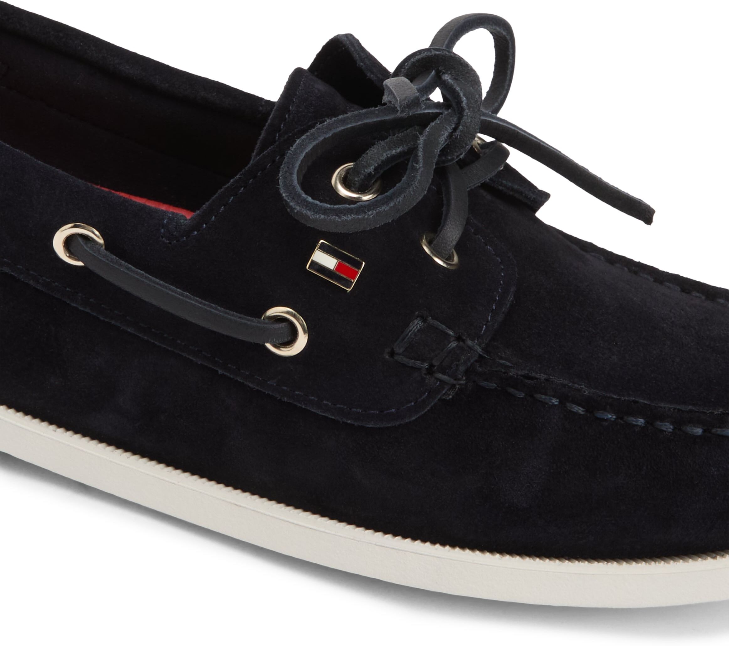Bootsschuh TOMMY HILFIGER "HILFIGER SUEDE BOAT SHOE", Damen, Gr. 37, schwarz (dunkelblau), Veloursleder, Schuhe Bootsschuh, Freizeitschuh, Halbschuh, Schnürer mit modischen Durchzügen dunkelblau 37