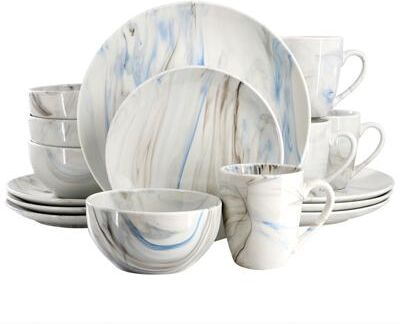 Elama Canova 16 Piece Porcelain Dinnerware Set with Blue and Gray Streaks