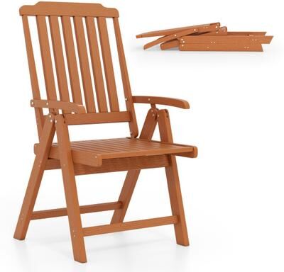 Costway Foldable Patio Chair All-Weather HDPE Outdoor Dining Chair with Armrest-Brown