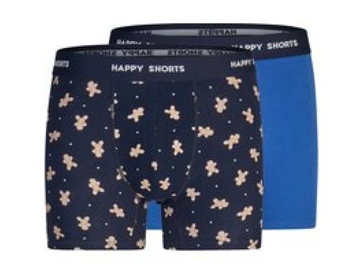 HAPPY SHORTS Lot de 2 caleçons boxeurs homme (bleu/bleu foncé, L)