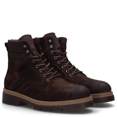 Schnürstiefelette PME LEGEND "SKYVAN", Herren, Gr. 41, Baumwolle, braun (dunkelbraun), Veloursleder, unifarben, used, Basic, Schuhe Schnürstiefelette, Schnürboots, Workerboots im Used-Look