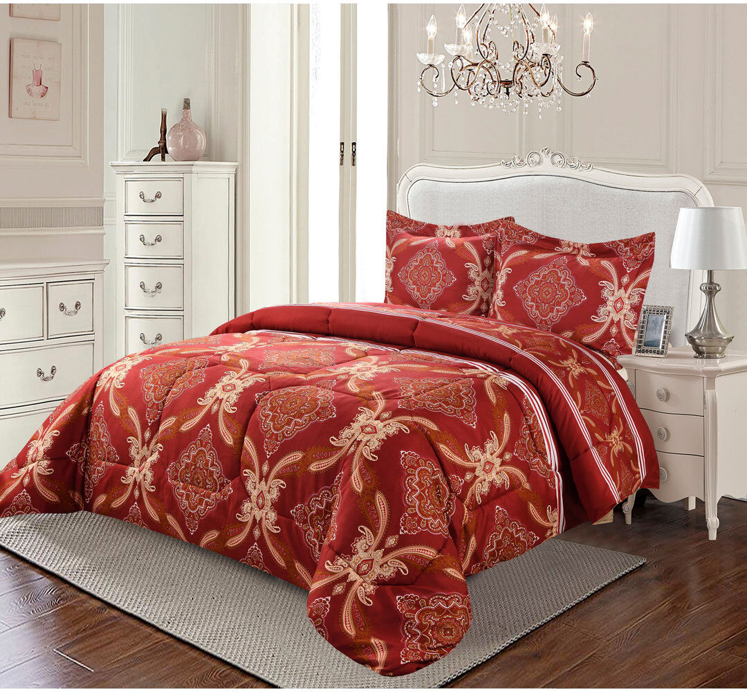 Textile Home Burgundy Trendy Printed Bedspread Floral Design Quilted with Pillow Shams Burgundy Super King Bedspread + 2 Standard Shams