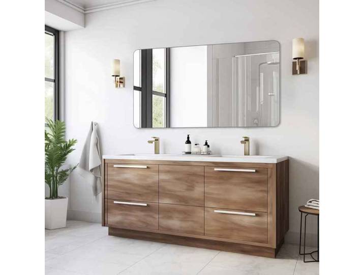 Grand Miroir Salle de Bain 60x120 cm Sans Cadre Coins Arrondis Verre Anti-Éclats HD Résistant Humidité