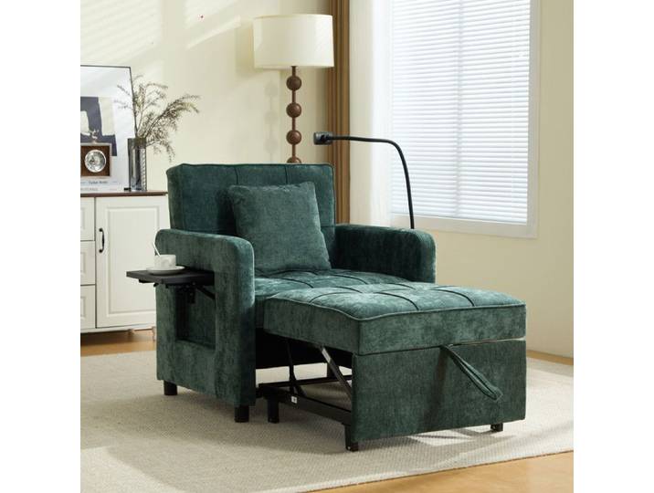 Canapé-lit 1 place 167 x 79 x 83 cm - Fauteuil - Fauteuil en chenille avec petite table - Chaise longue - Vert