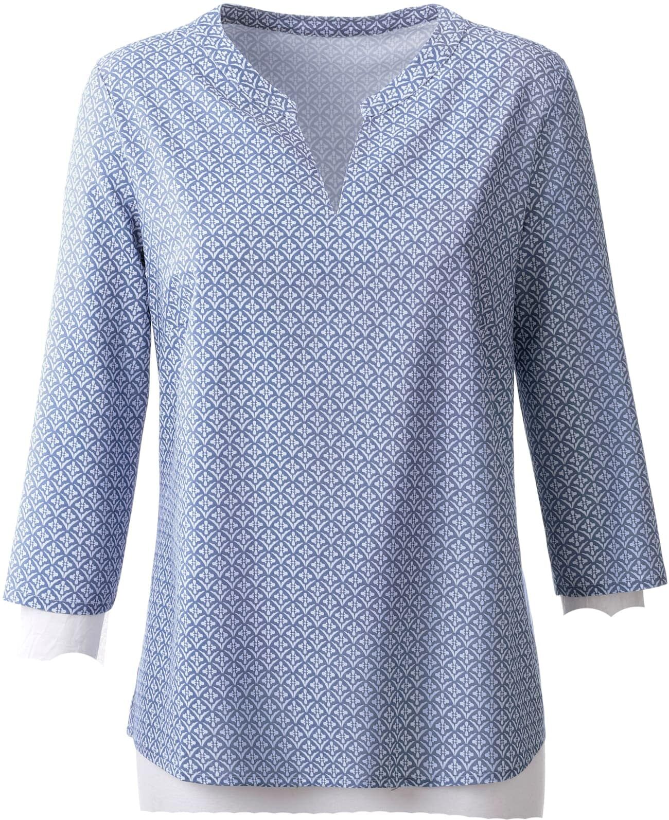 Schlupfbluse INSPIRATIONEN, Damen, Gr. 42, blau (bleu, gemustert), 100% Viskose, gemustert, Rundhals, Blusen Schlupfbluse bleu, gemustert 42