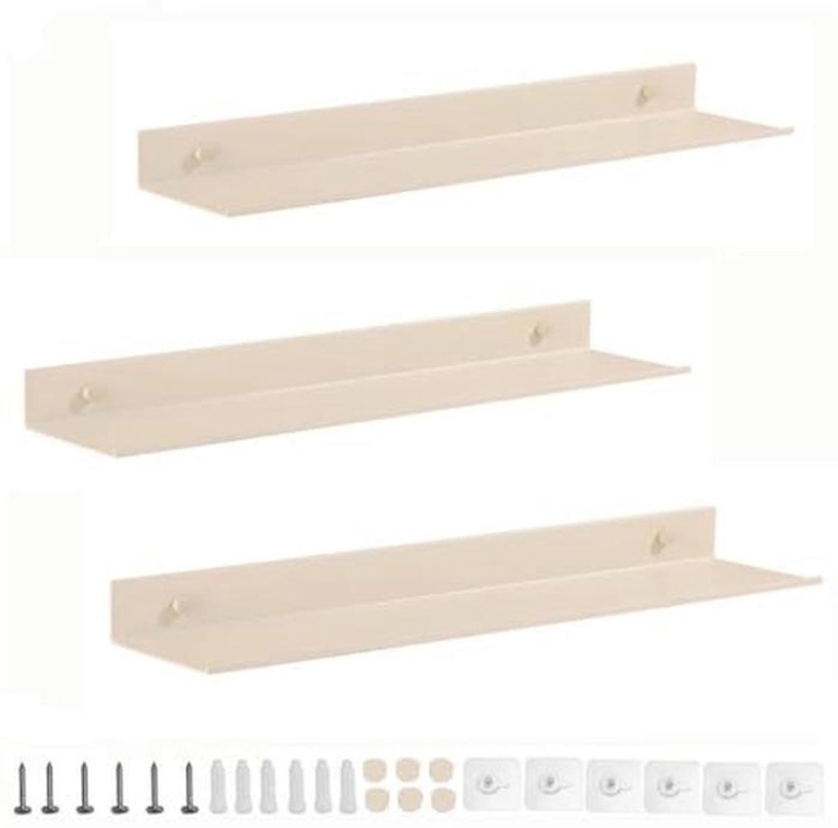 Set van 3 zwevende wandplanken - Melkwit - Aluminium