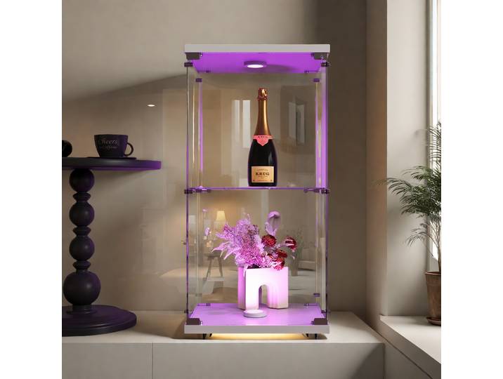 Rosahqnda Vitrine sur pied en verre, vitrine de collection, vitrine en verre à 2 niveaux avec porte verrouillable