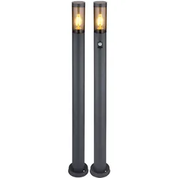 Stehleuchte mit Bewegungsmelder Außenleuchte Sensor Standlampe Edelstahl anthrazit, rauch, 1x E27 Fassung, DxH 12,7x110cm, 2er Set