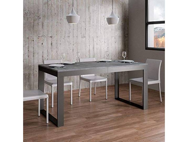 Itamoby, Ausziehtisch Tecno Evolution 120->380 cm, Spanplatten, Beton & Anthrazit L.120 P.90 H.77 (ausziehbar bis L.380 mit 5 Verlängerungen)