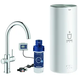 Grohe Red Duo Einhand-Spültischarmatur Set, Ausladung 224mm, C-Auslauf, mit GROHE Red Boiler Größe L, 30079001, Farbe: Chrom