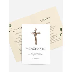 Menükarten Kommunion selbst gestalten mit Spruch und Fotos im Onlinedesigner bei Meine-Kartenmanufaktur.de