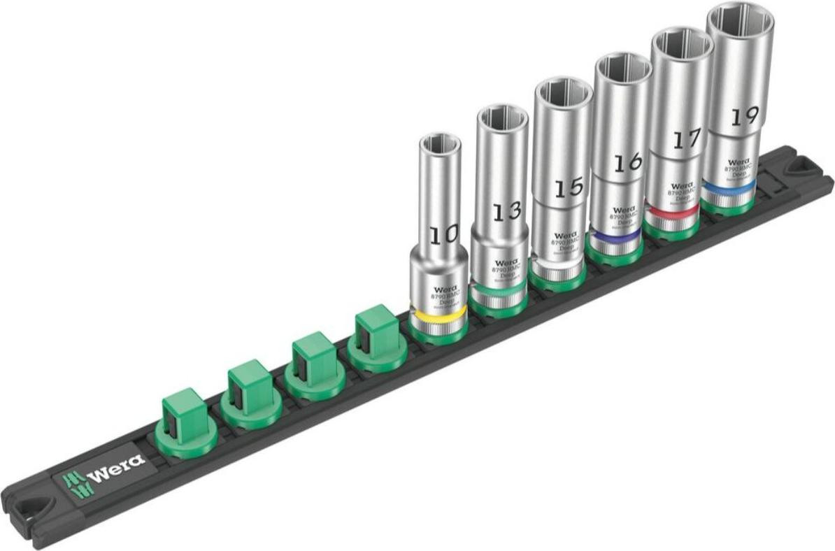 Wera Nuss-Magnetleiste C Deep 1, 6-delige set met doppen voor sleutels, 1/2 inch, zwart/groen